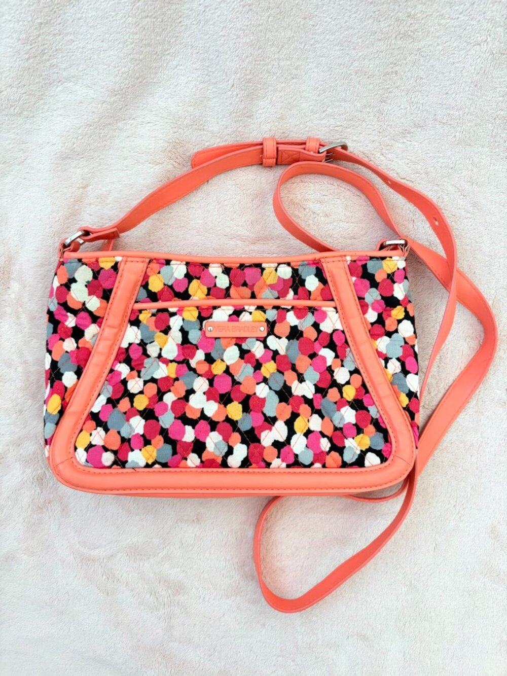 Vera Bradley Pixie Confetti Trimmed Trapeze Crossbody Orange Polka Dot Small Bag